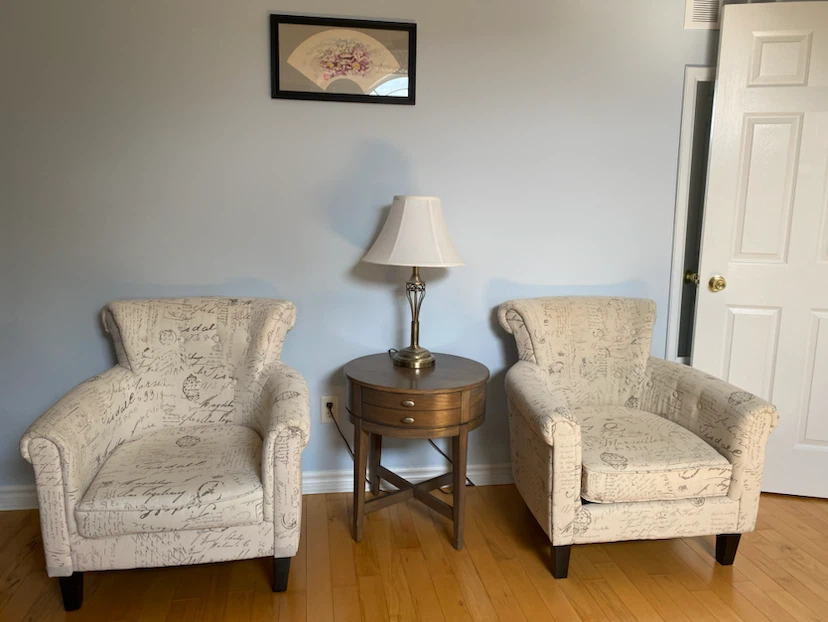 Cream Accent Chair with Script Pattern - photo 3