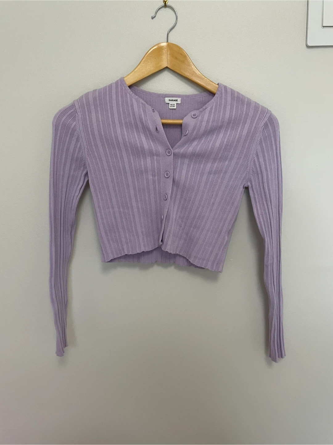GARAGE | XS Lavender Ribbed Cropped Cardigan