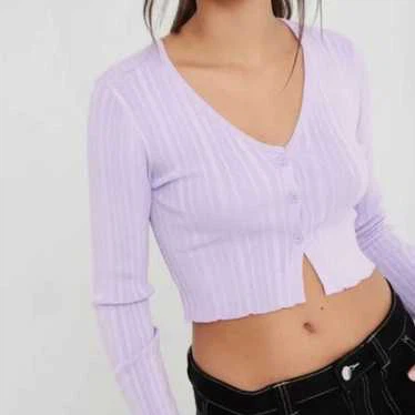 GARAGE | XS Lavender Ribbed Cropped Cardigan - photo 4