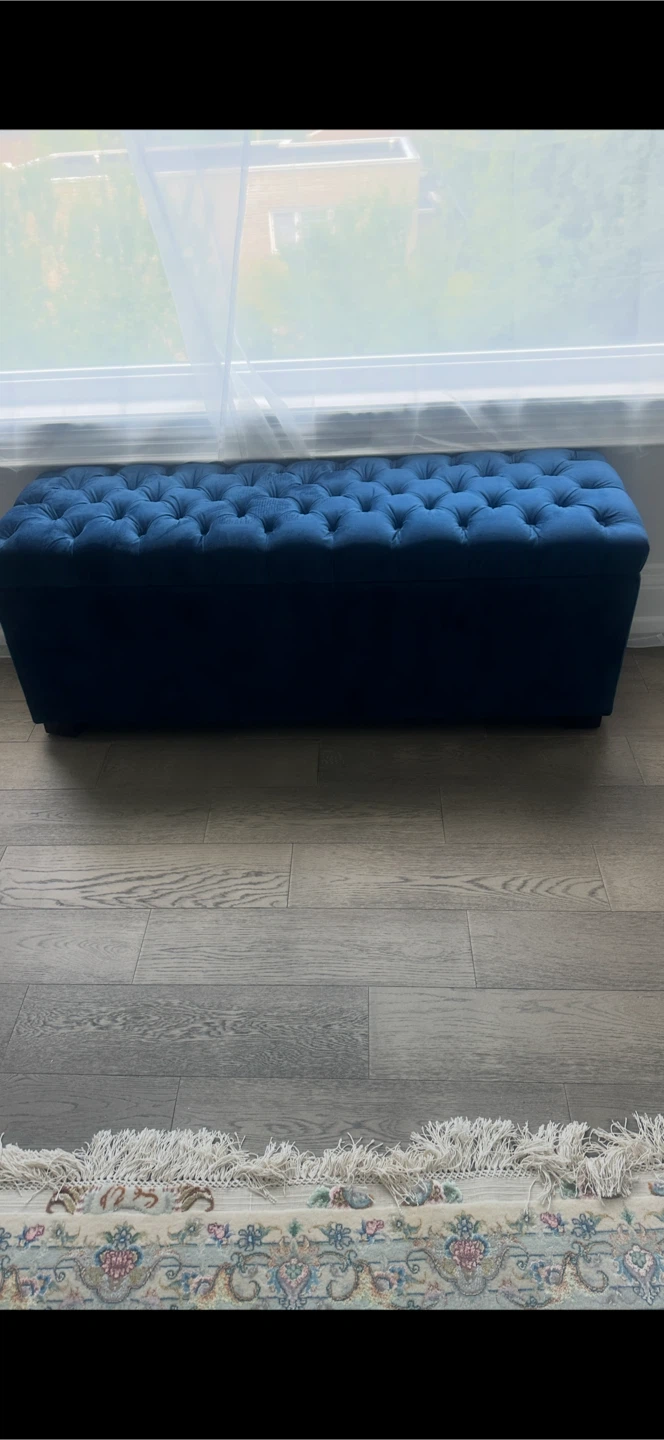 Blue Tufted Storage Ottoman Bench