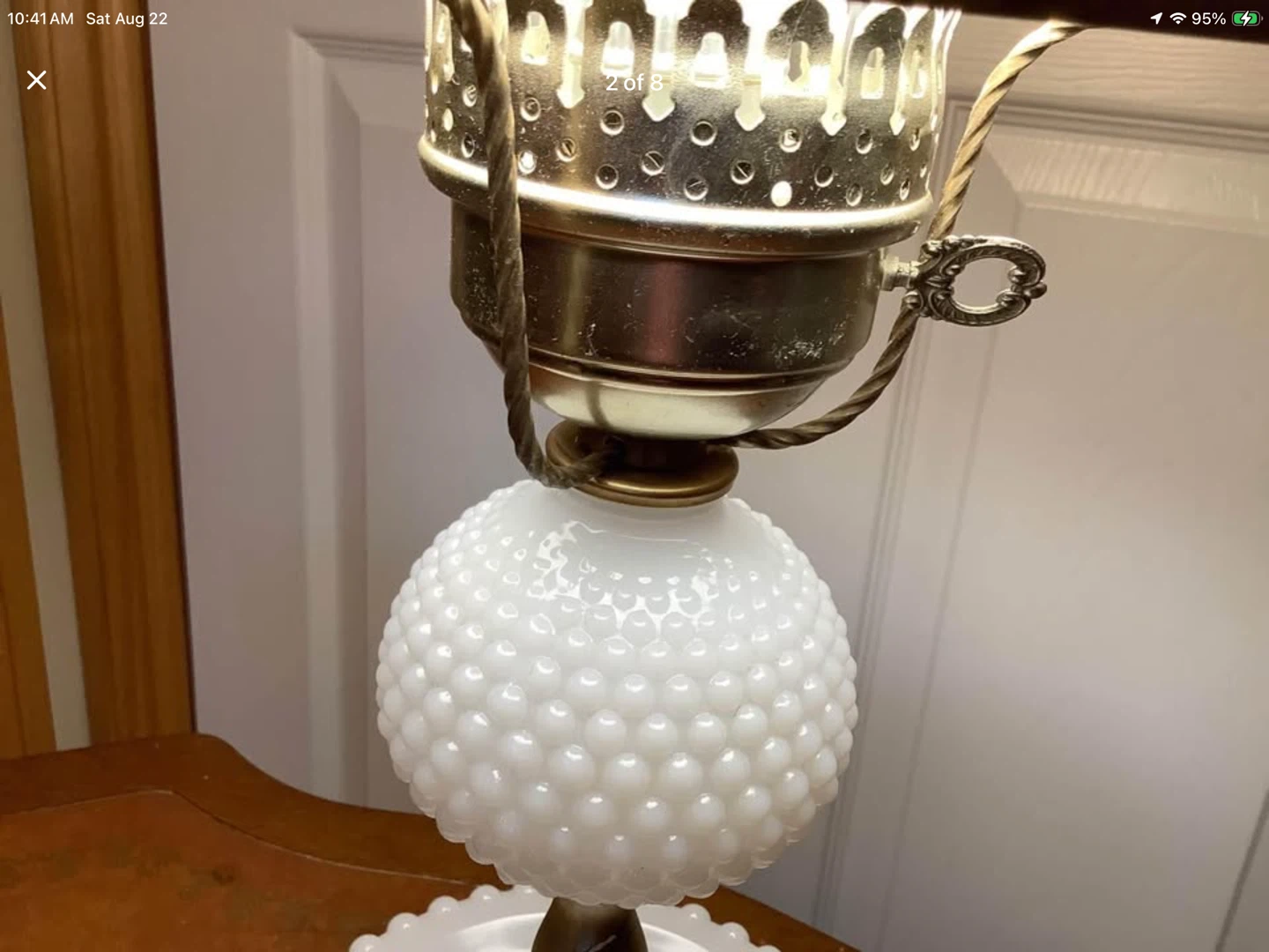 Vt Hurricane Hobnail Milk Glass Table Lamp 🐞 - photo 2