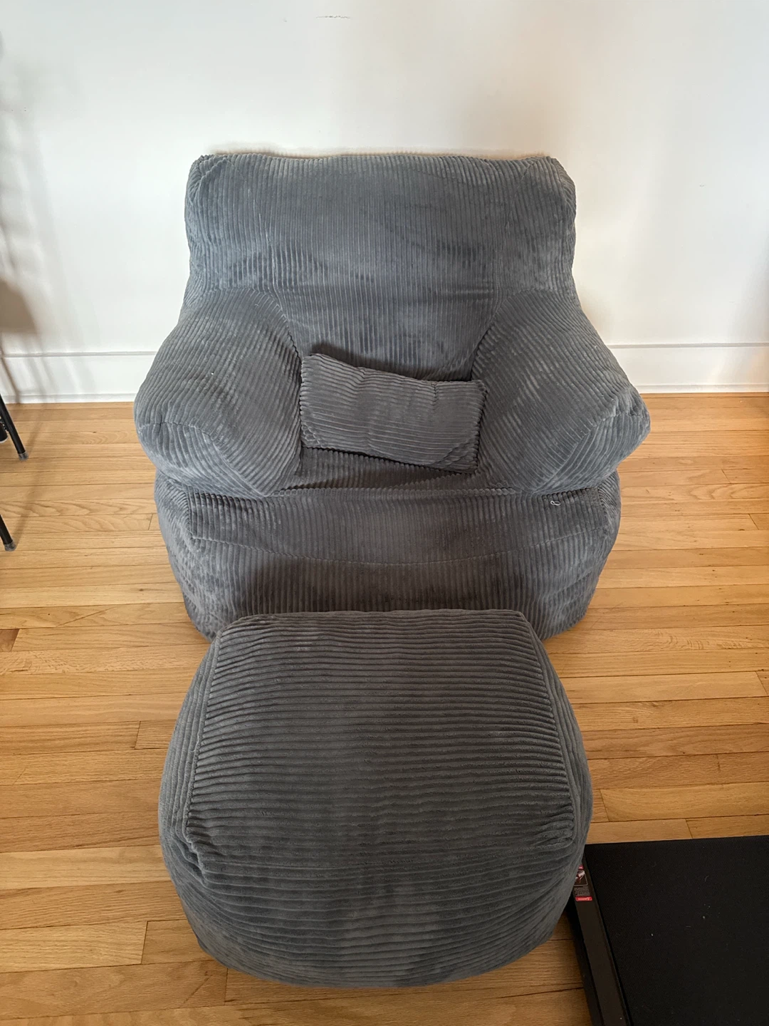 Gray Corduroy Bean Bag Chair with Ottoman