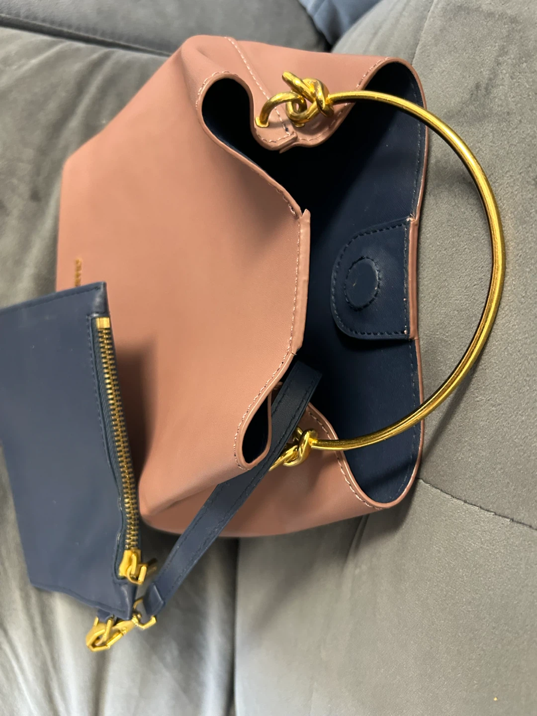 Charles & Keith Pink Tote Bag with Navy Pouch