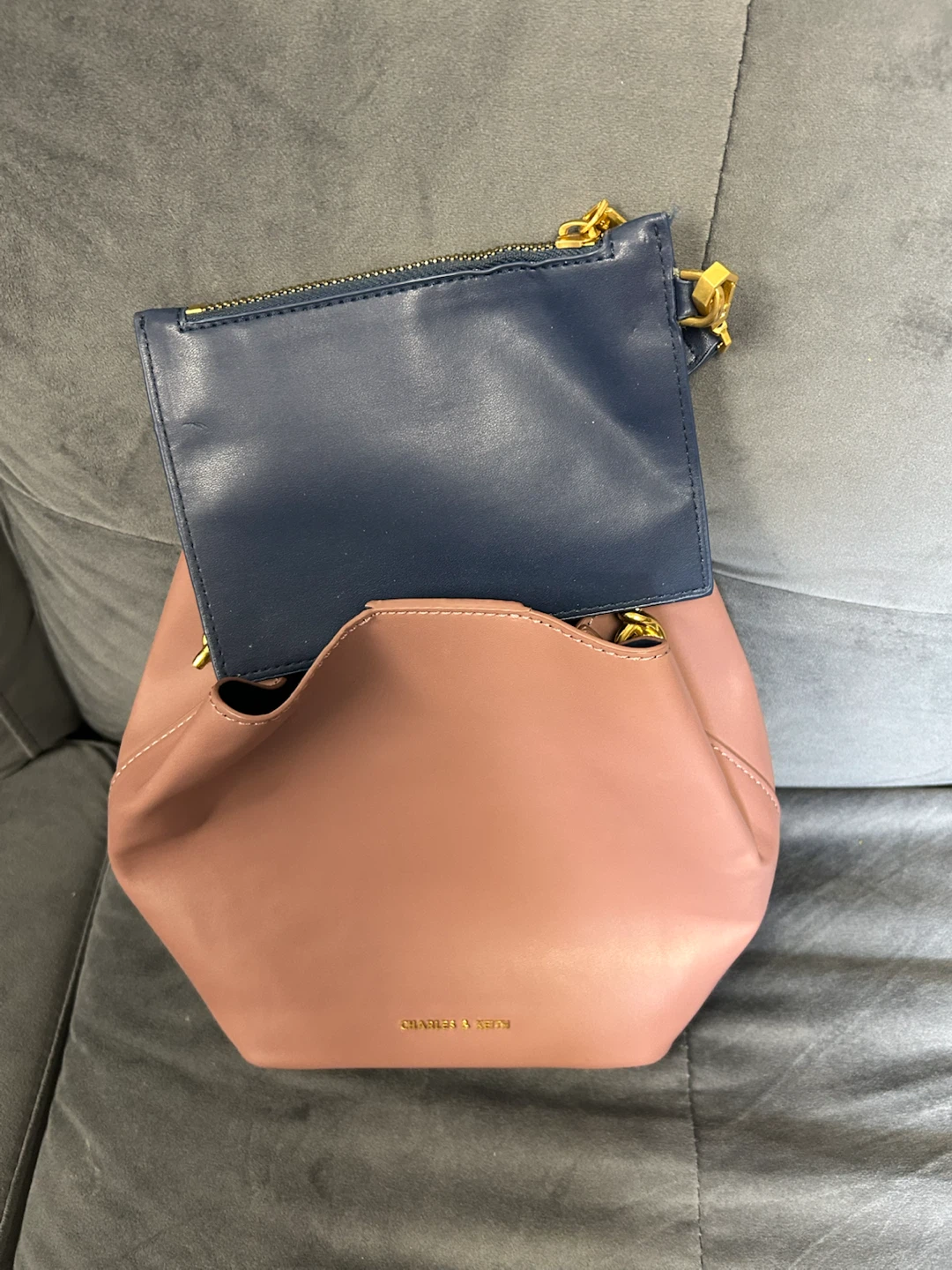 Charles & Keith Pink Tote Bag with Navy Pouch - photo 5