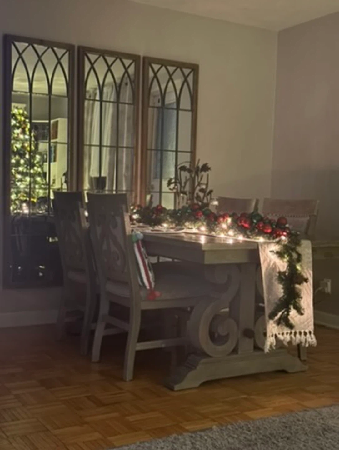Rustic Grey Wood Trestle Dining Table with 4 Chairs - photo 4