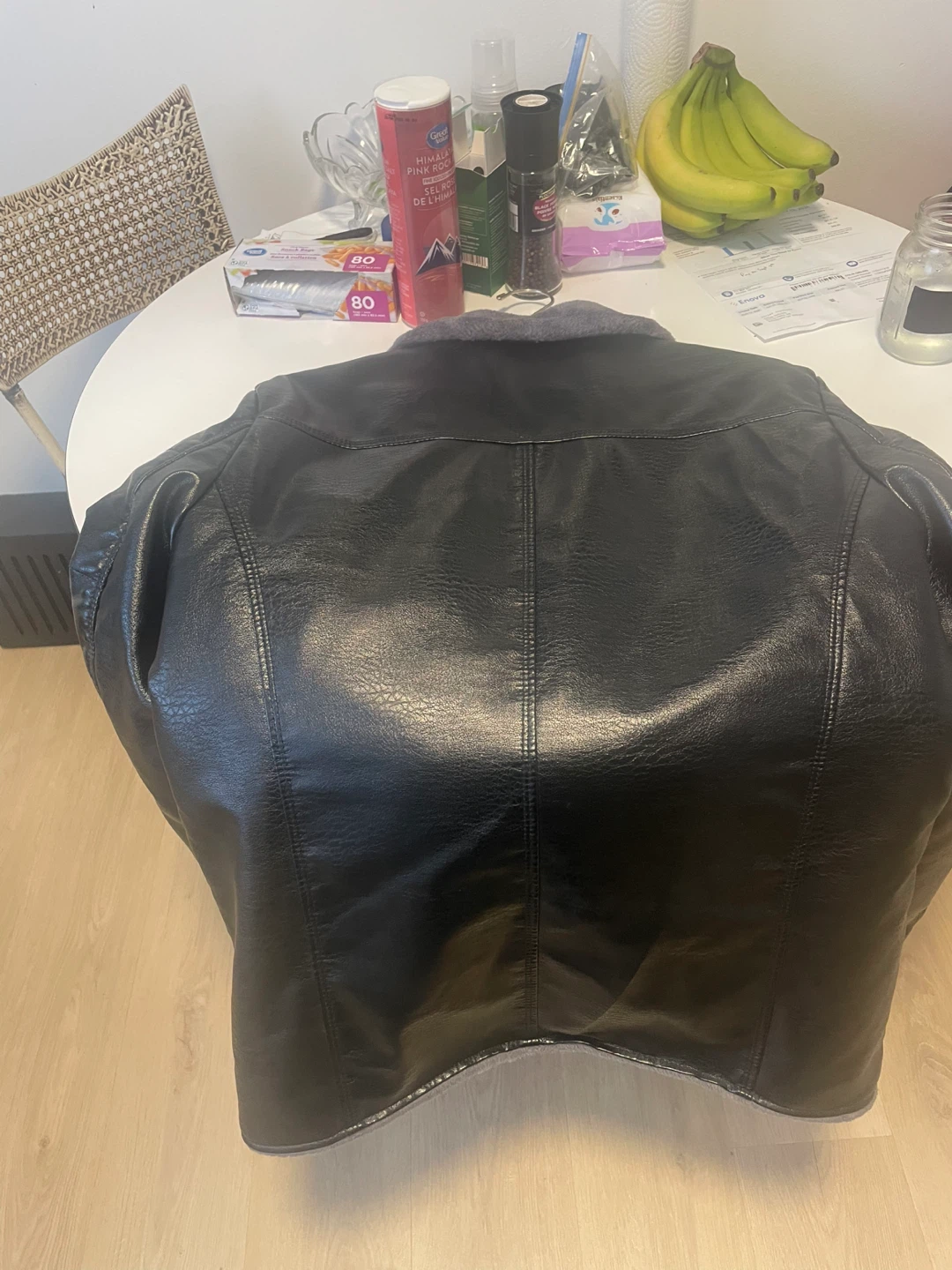 Black Faux Leather Jacket with Grey Fur Lining - photo 2