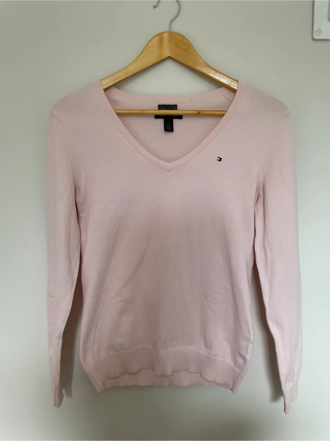 TOMMY HILFIGER | S Light Pink Cotton Blend V-Neck Sweater