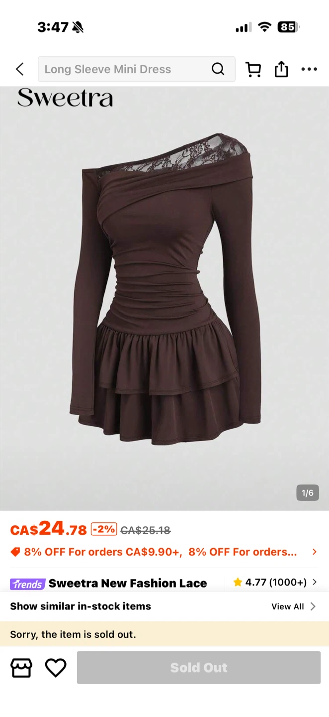Sweetra Long Sleeve Mini Dress - Brown