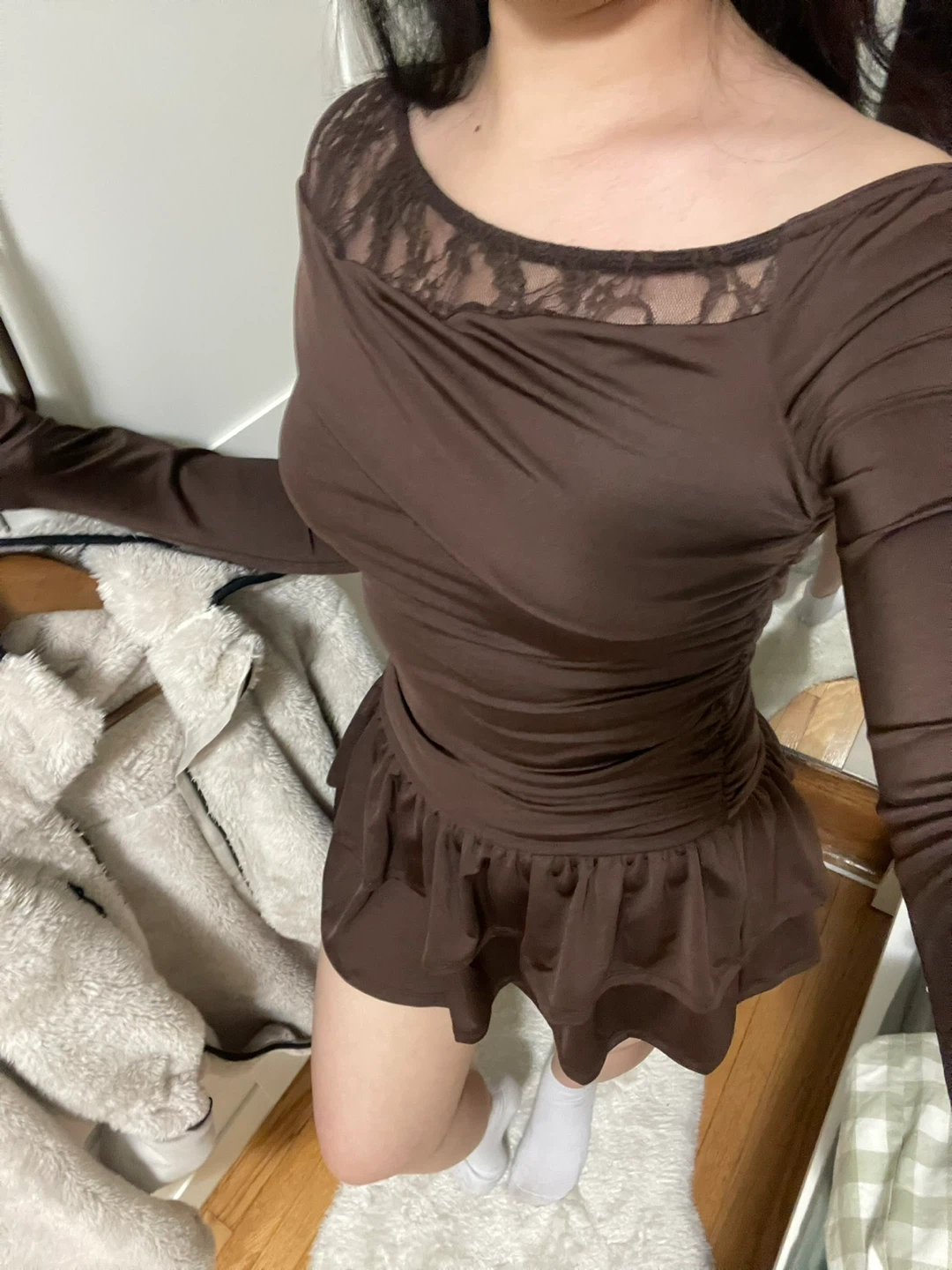 Sweetra Long Sleeve Mini Dress - Brown - photo 2