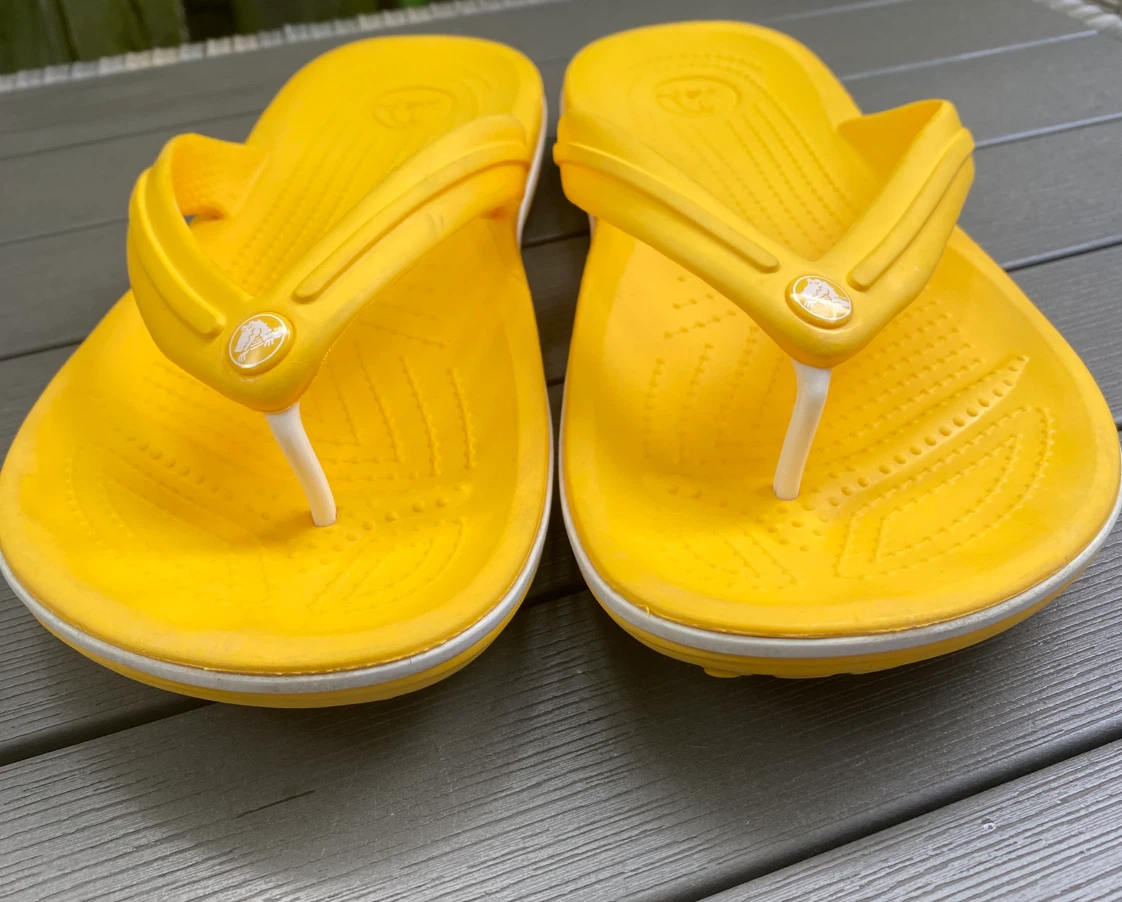 New Crocs Yellow Flip Flops, Unisex W9/M7