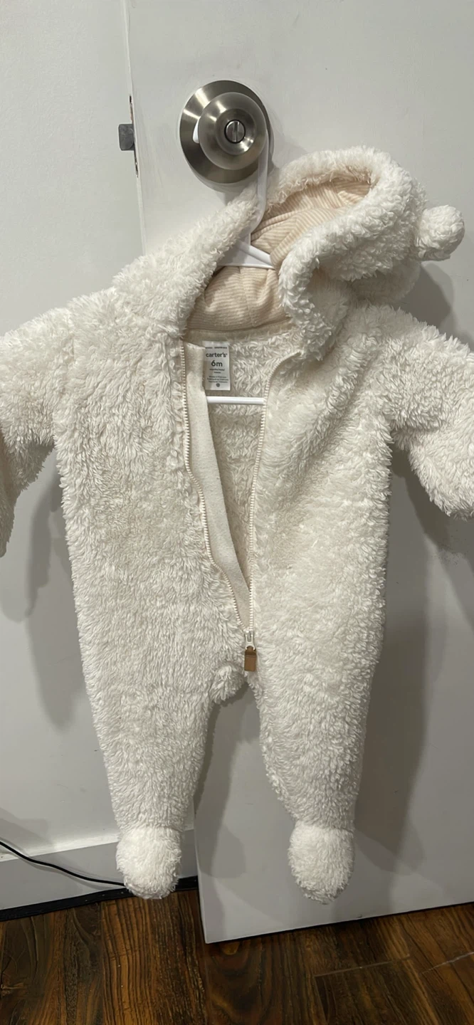 Carter's white sherpa fleece pram suit 6m