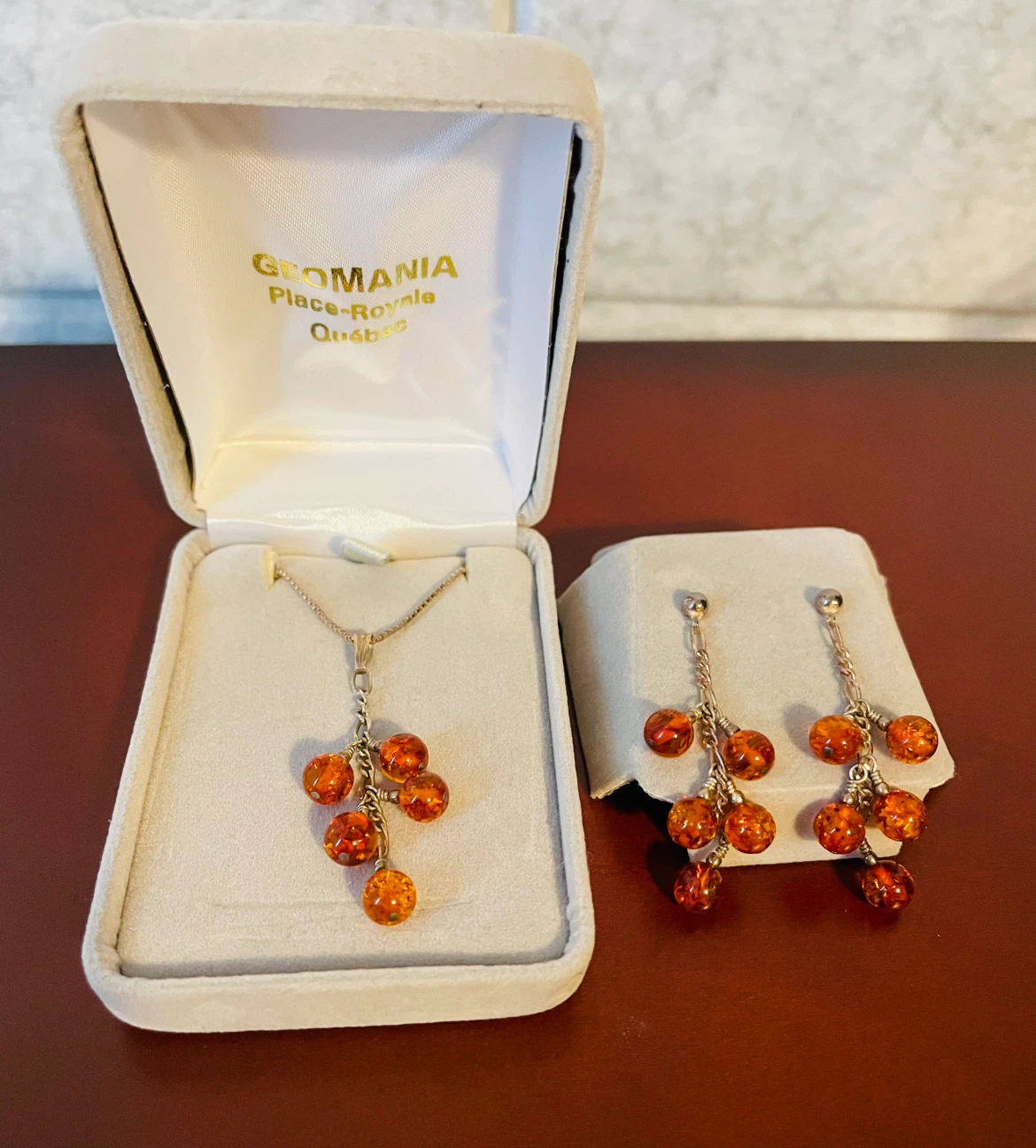 Amber gemstone and Sterling Silver set