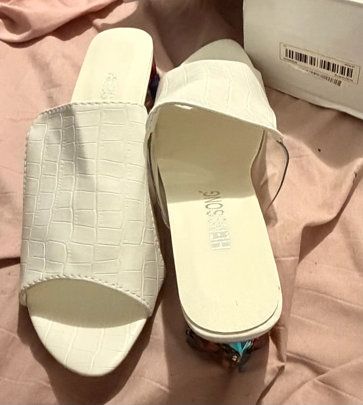 White Faux Crocodile Slides - photo 2