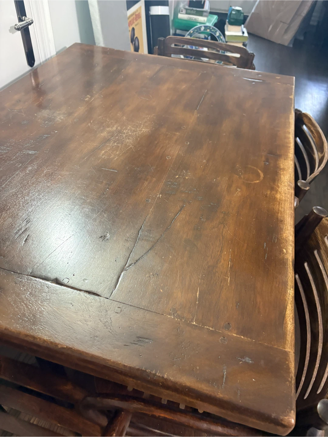Wood dining table with metal legs and four dining chairs. chairs - photo 2