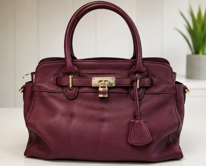 DANIER Leather Satchel Handbag - Burgundy