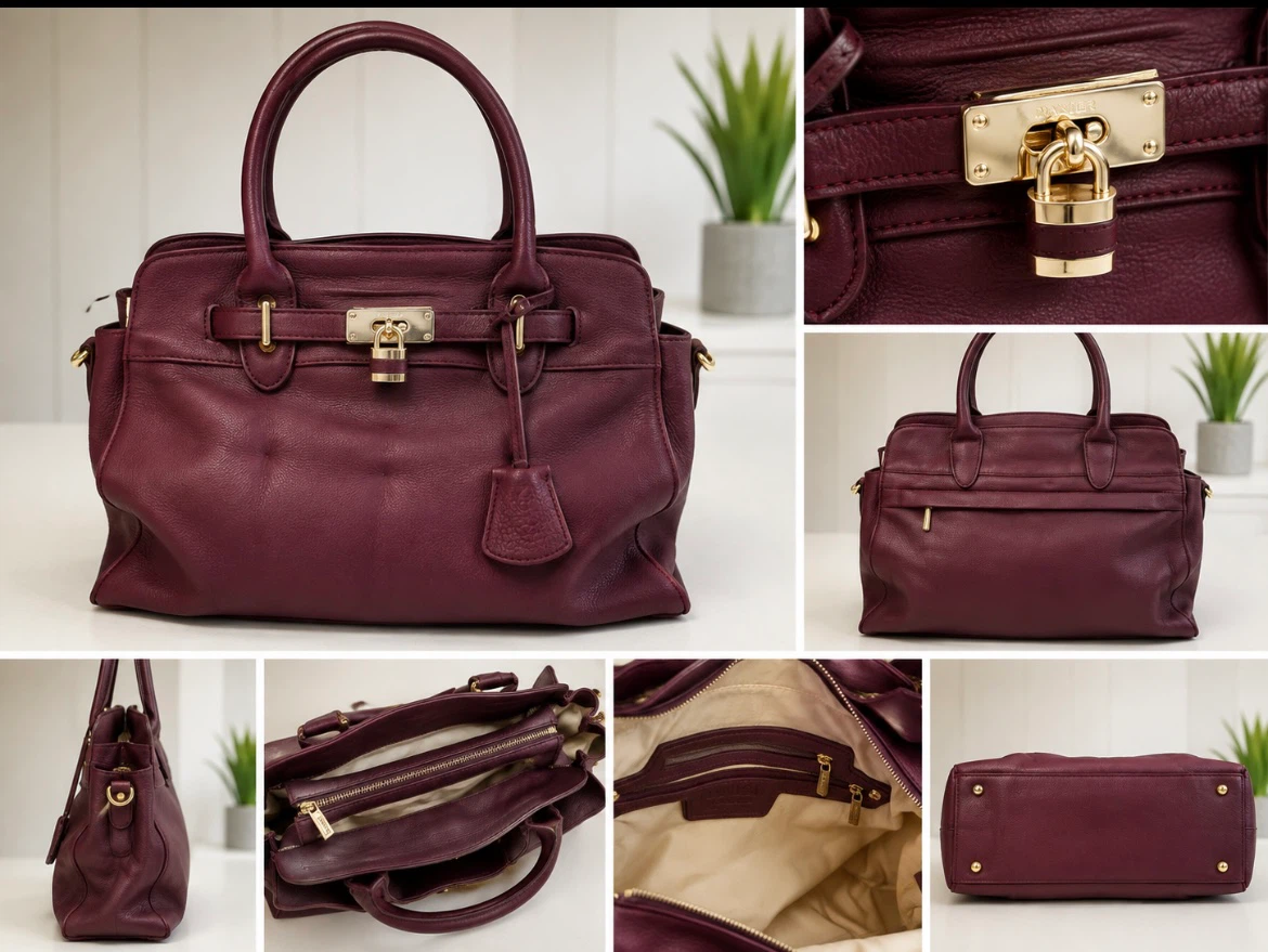 DANIER Leather Satchel Handbag - Burgundy - photo 2