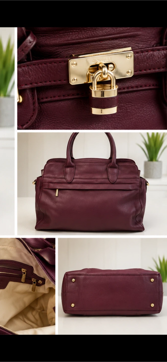 DANIER Leather Satchel Handbag - Burgundy - photo 4