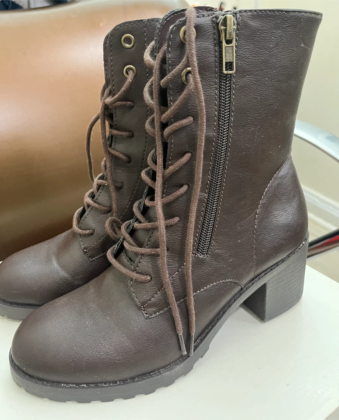 Brown Lace-Up Heeled Boots 6.5 - photo 3