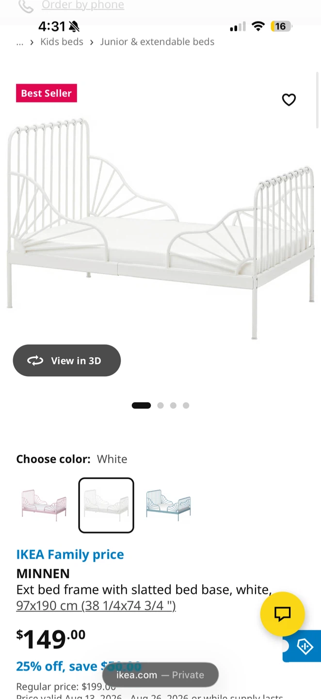 IKEA MINNEN Extendable Bed Frame, White - photo 2
