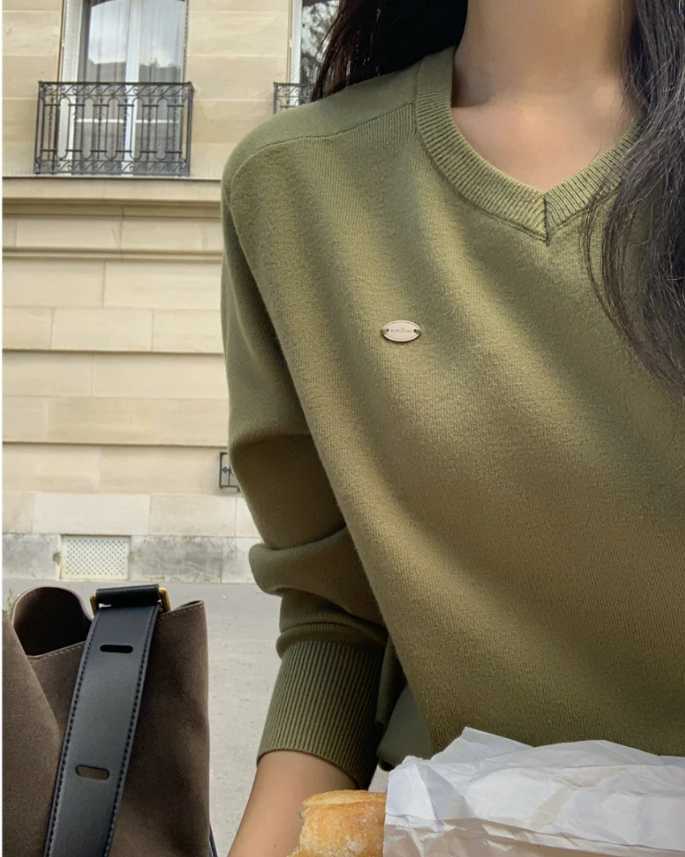 V-Neck Olive Green Sweater