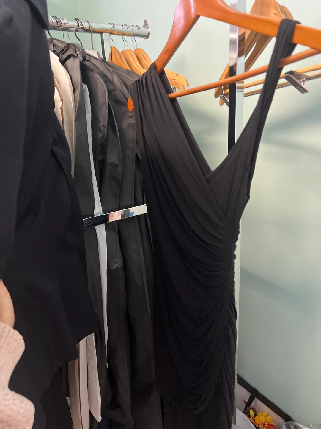 Black asymmetry Ruched V-Neck Dress - photo 2