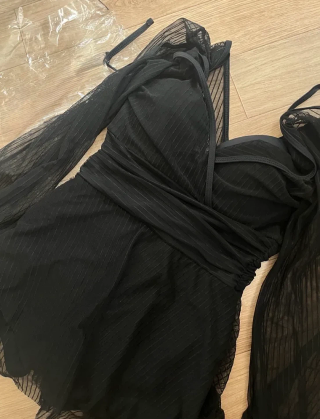 Black Mesh Sleeve One-Piece Swimsuit