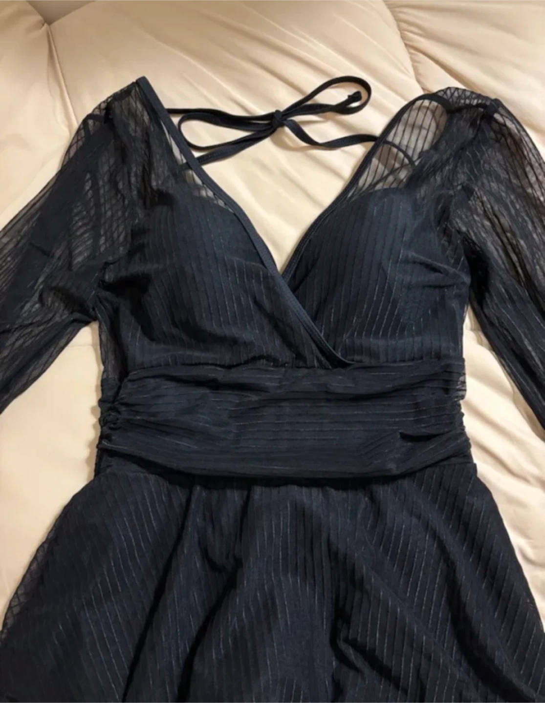 Black Mesh Sleeve One-Piece Swimsuit - photo 2