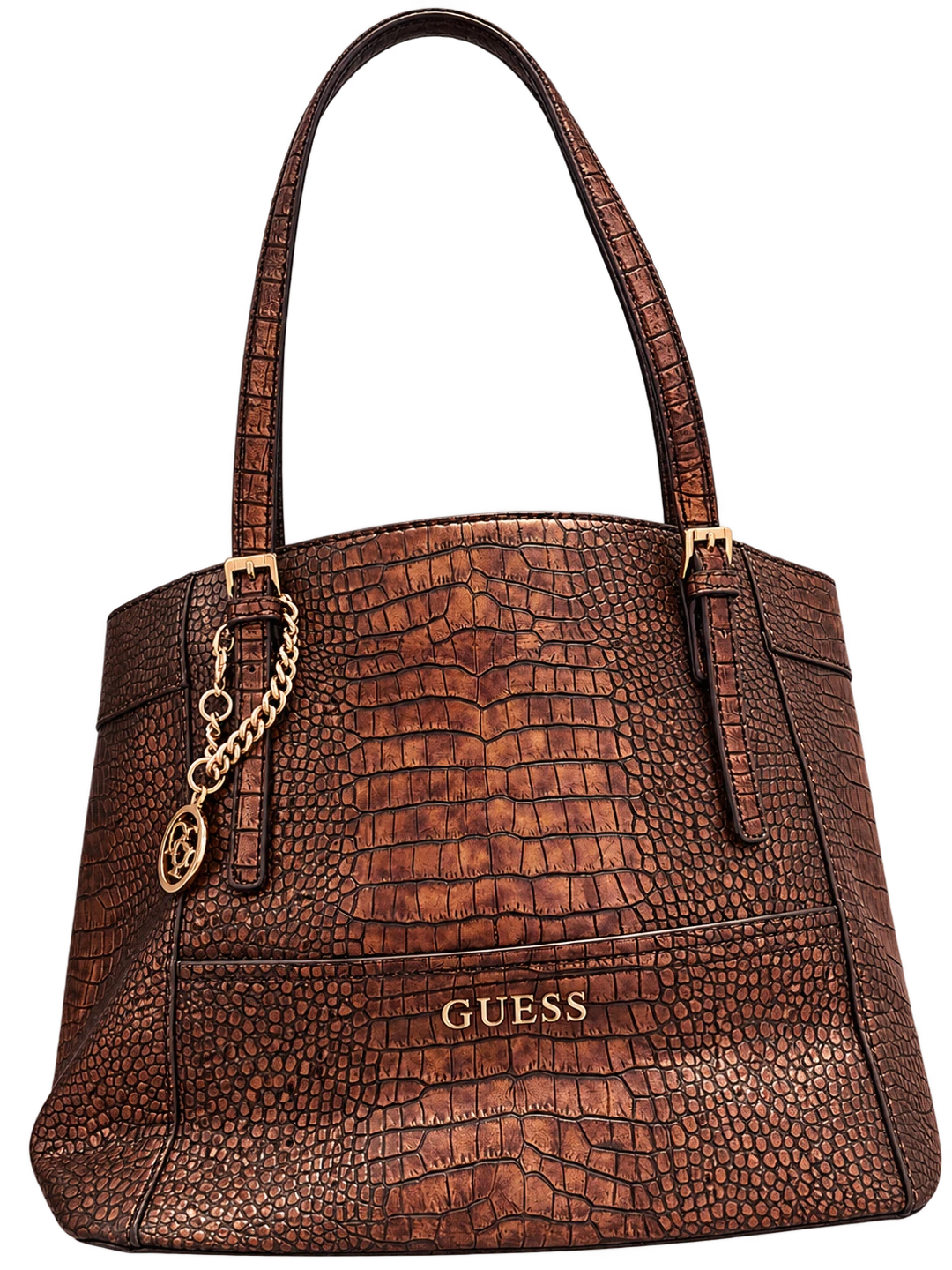 Guess Brown Croc Embossed Tote Bag