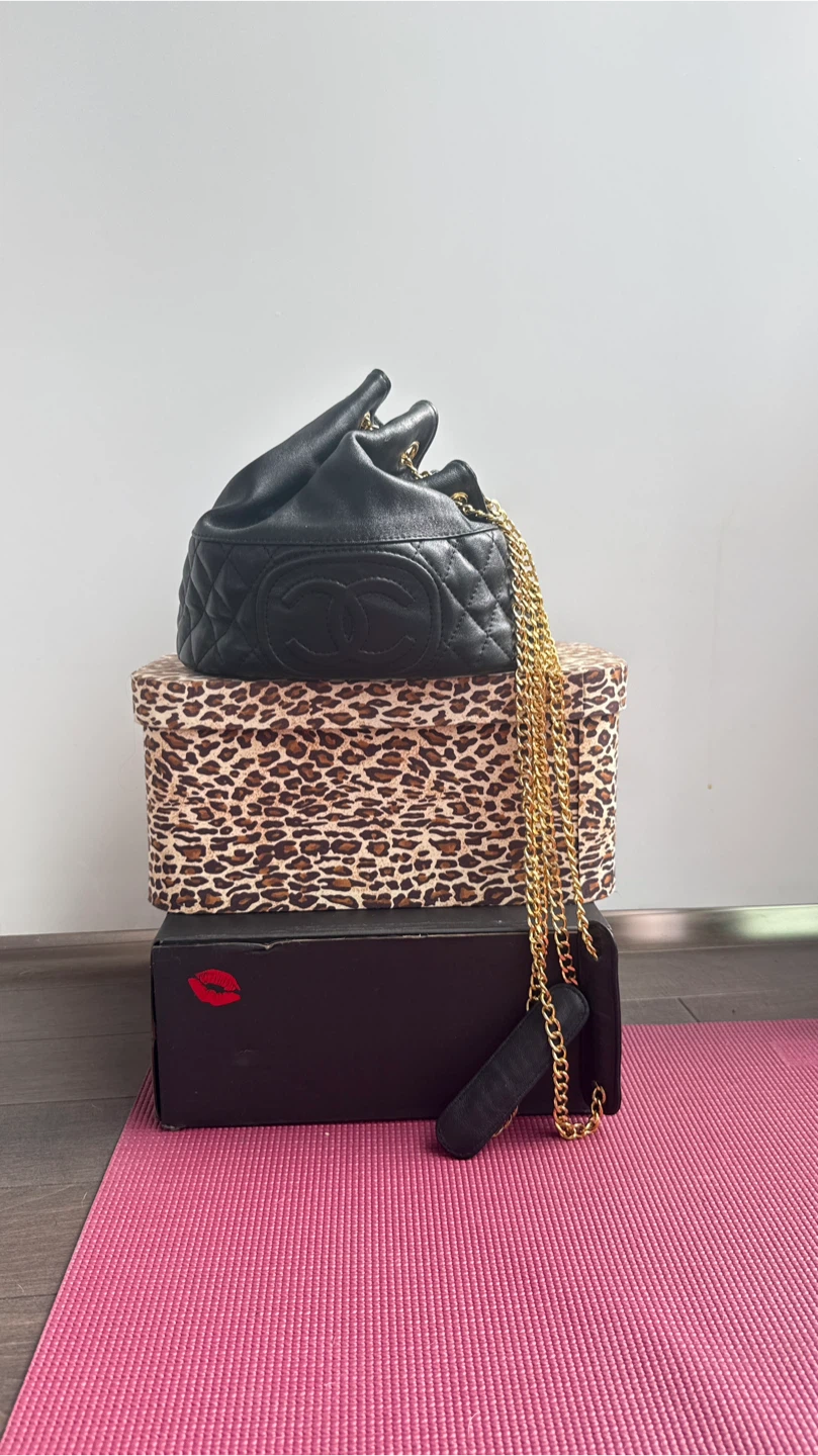 Chanel Black Leather Quilted Drawstring Bucket Bag