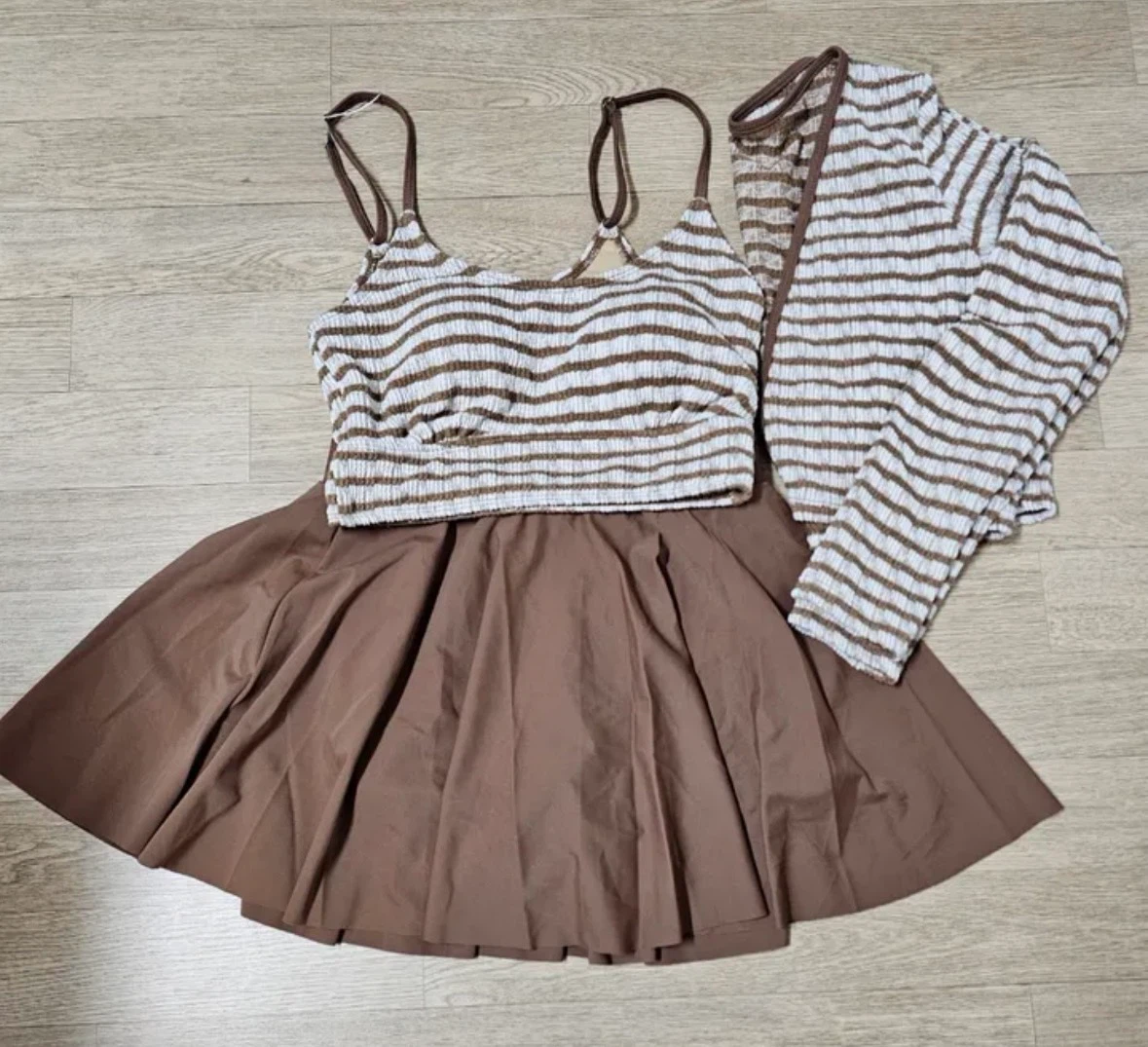 3-Piece Striped Swimsuit with Skirt