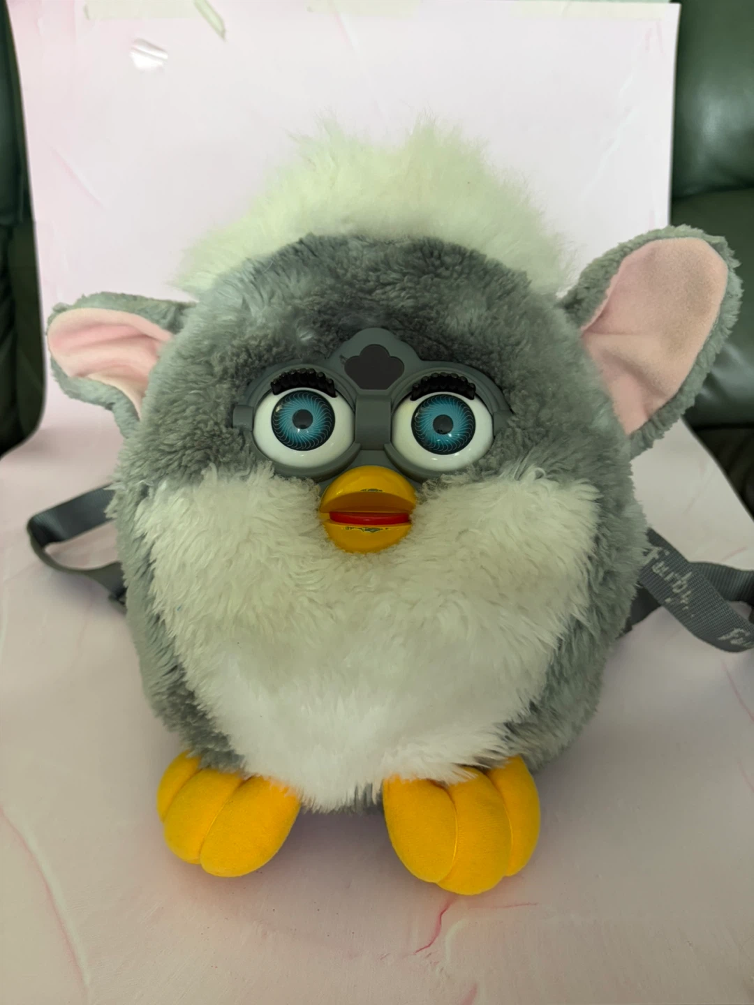 Vintage 1999 Furby Plush Backpack Bag 12” Grey White - photo 3