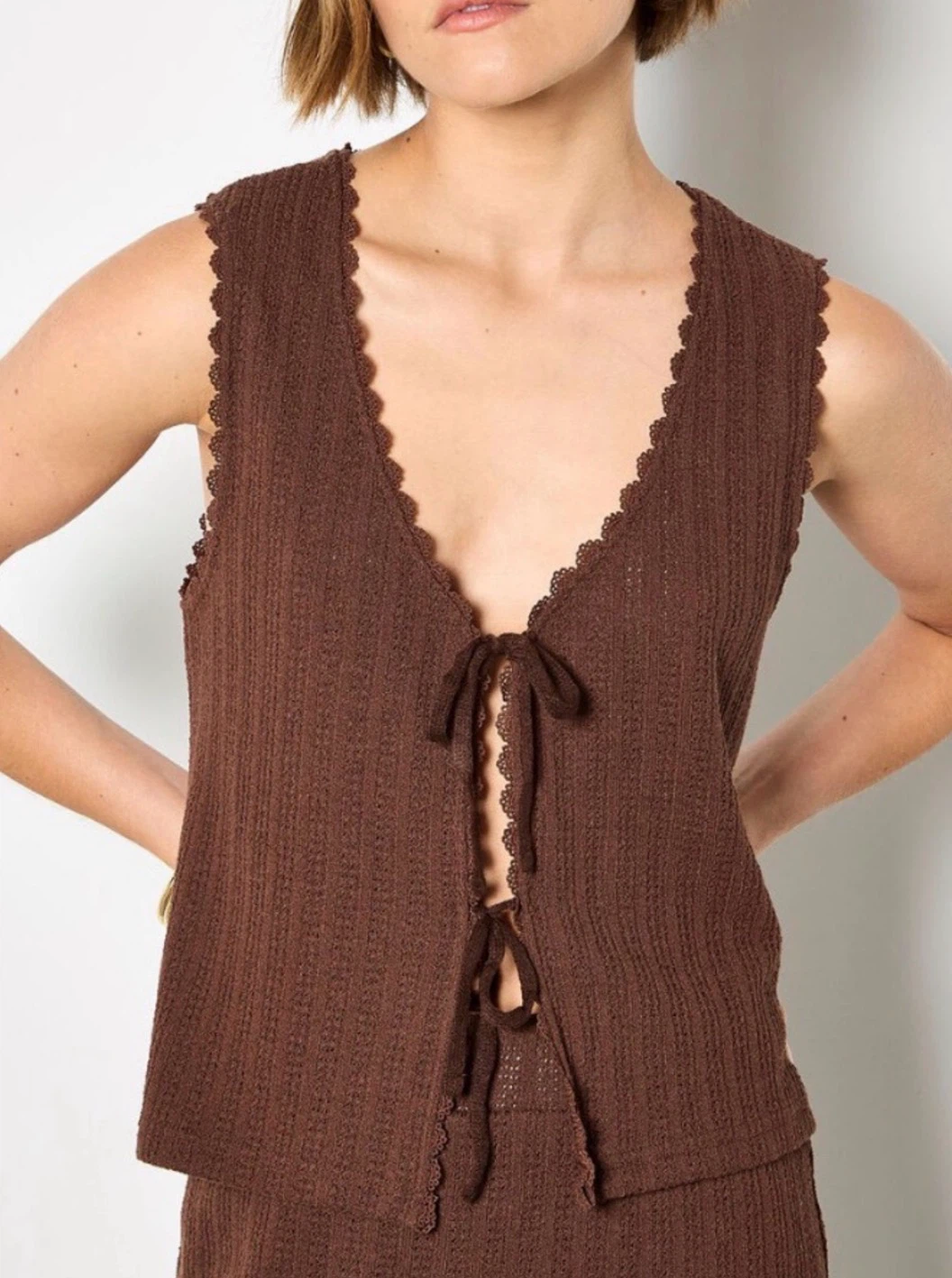 Deluc Cotton Blend Pointelle Knit vest, brown, S, NWT