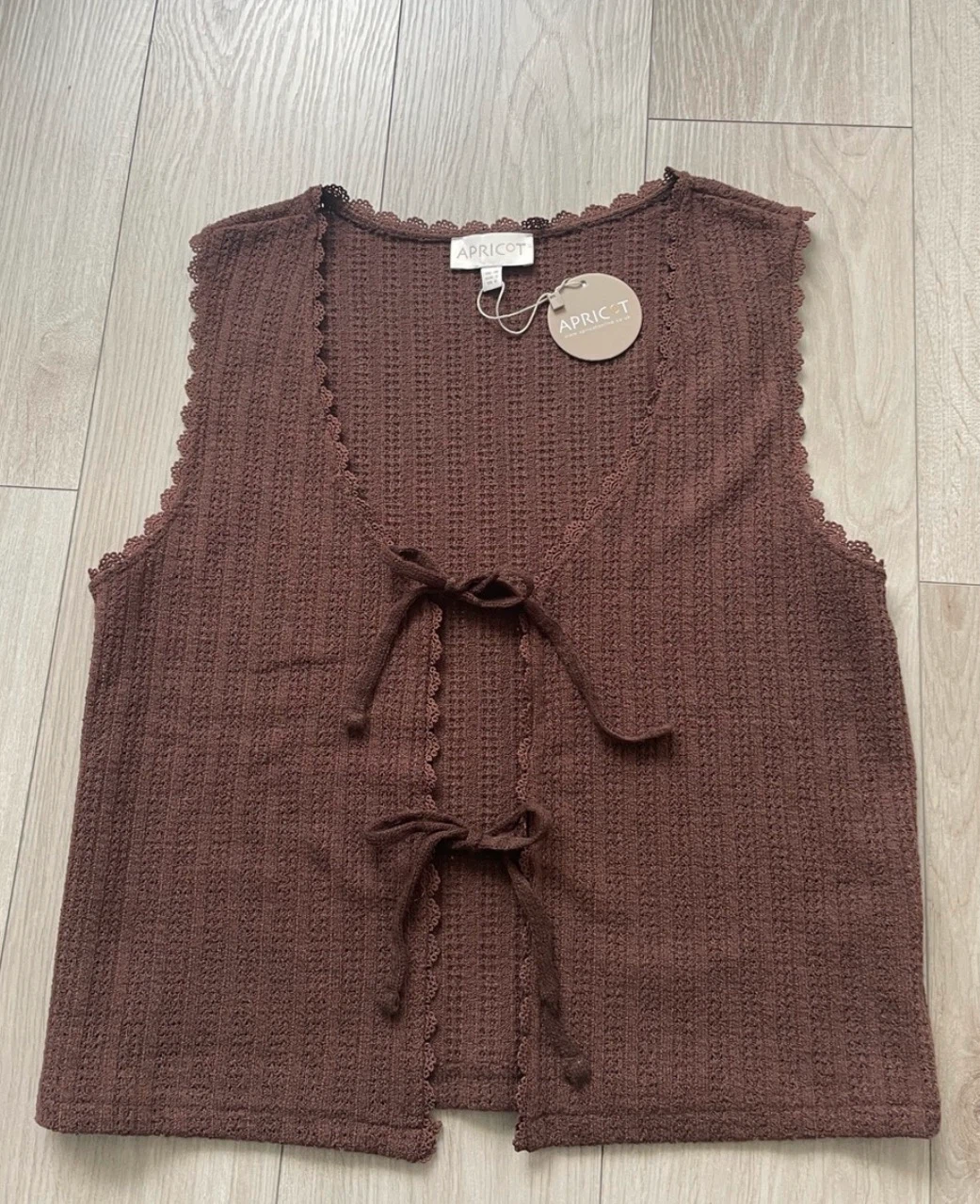 Deluc Cotton Blend Pointelle Knit vest, brown, S, NWT - photo 4