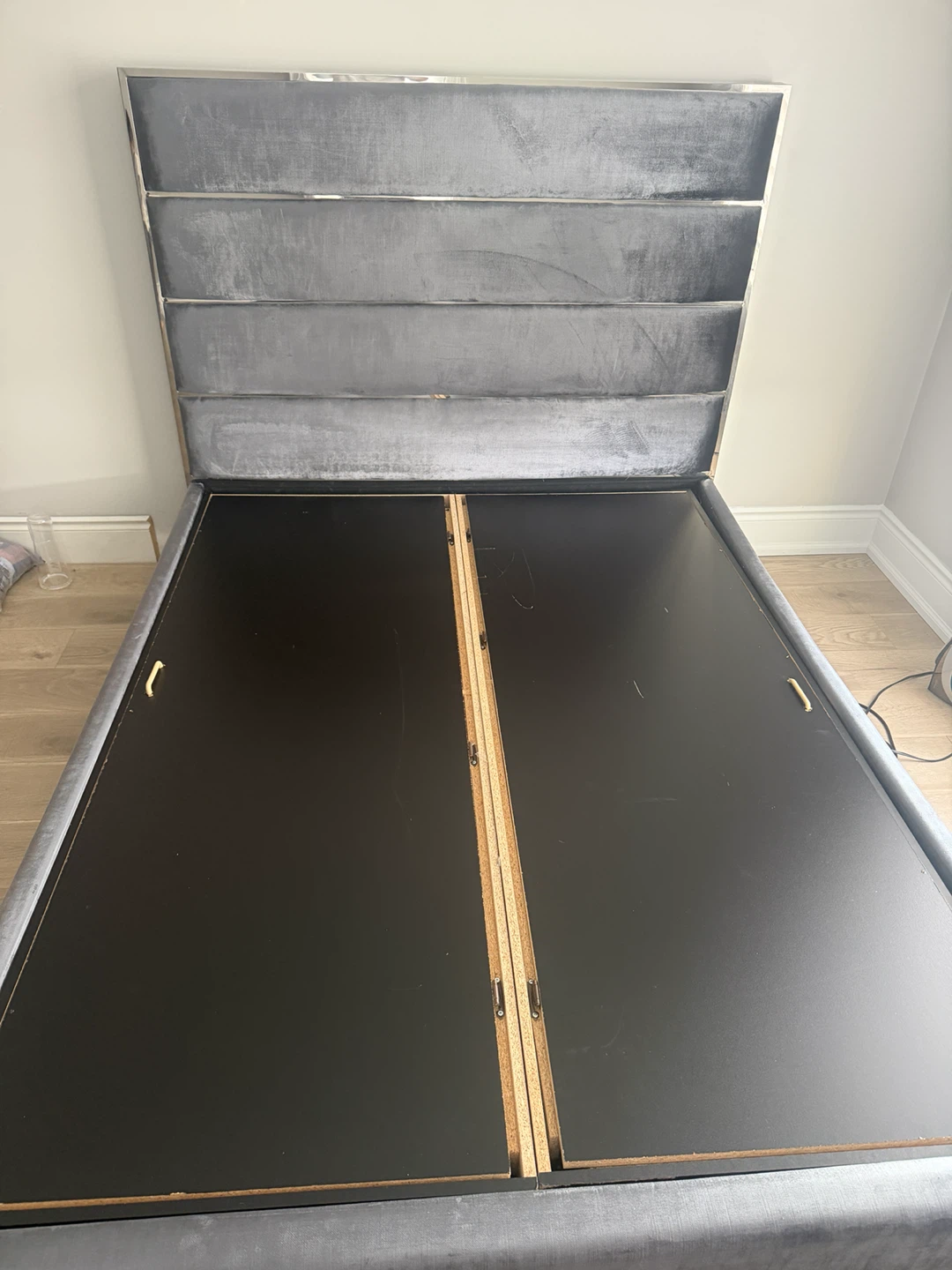 Grey Velvet Storage Bed Frame with Silver Accents - photo 2