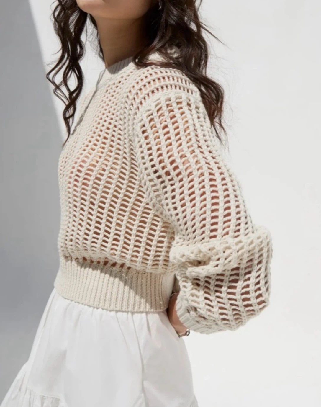 Deluc Einar Cropped Open Stitch sweater, cream, NWT S