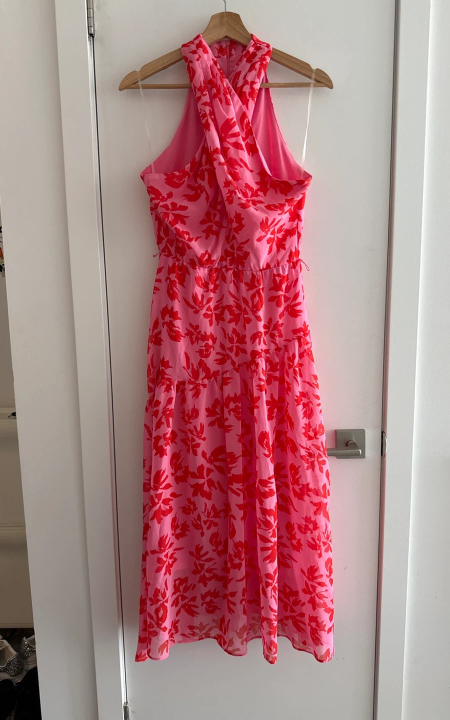 Pink Floral Halter Midi Flower Sun Dress