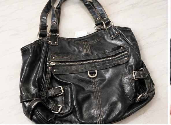 Franco Sarto Black Leather Look /Faux Leather Shoulder Bag