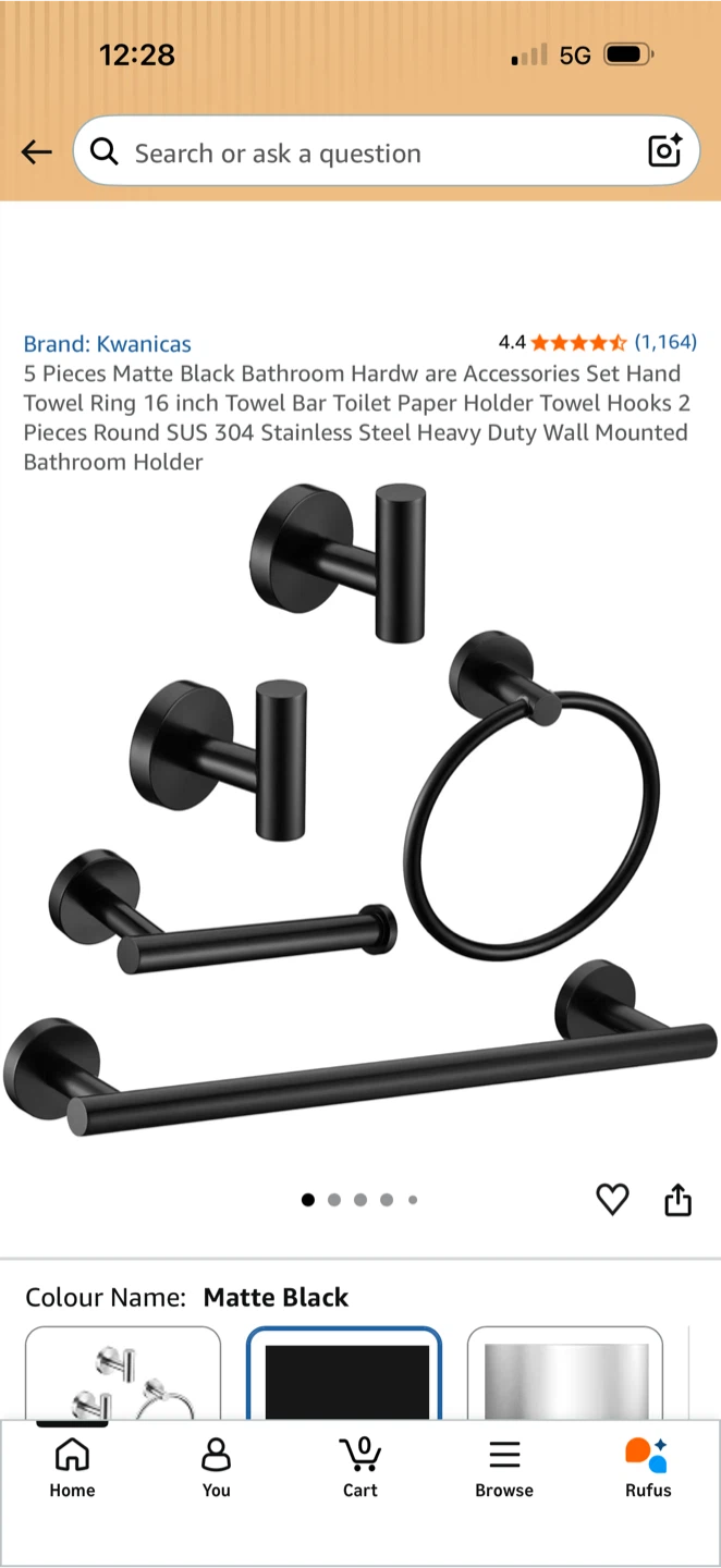 Kwanicas 5 Piece Matte Black Bathroom Hardware Set