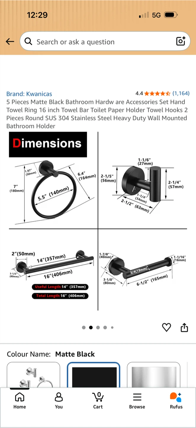 Kwanicas 5 Piece Matte Black Bathroom Hardware Set - photo 2