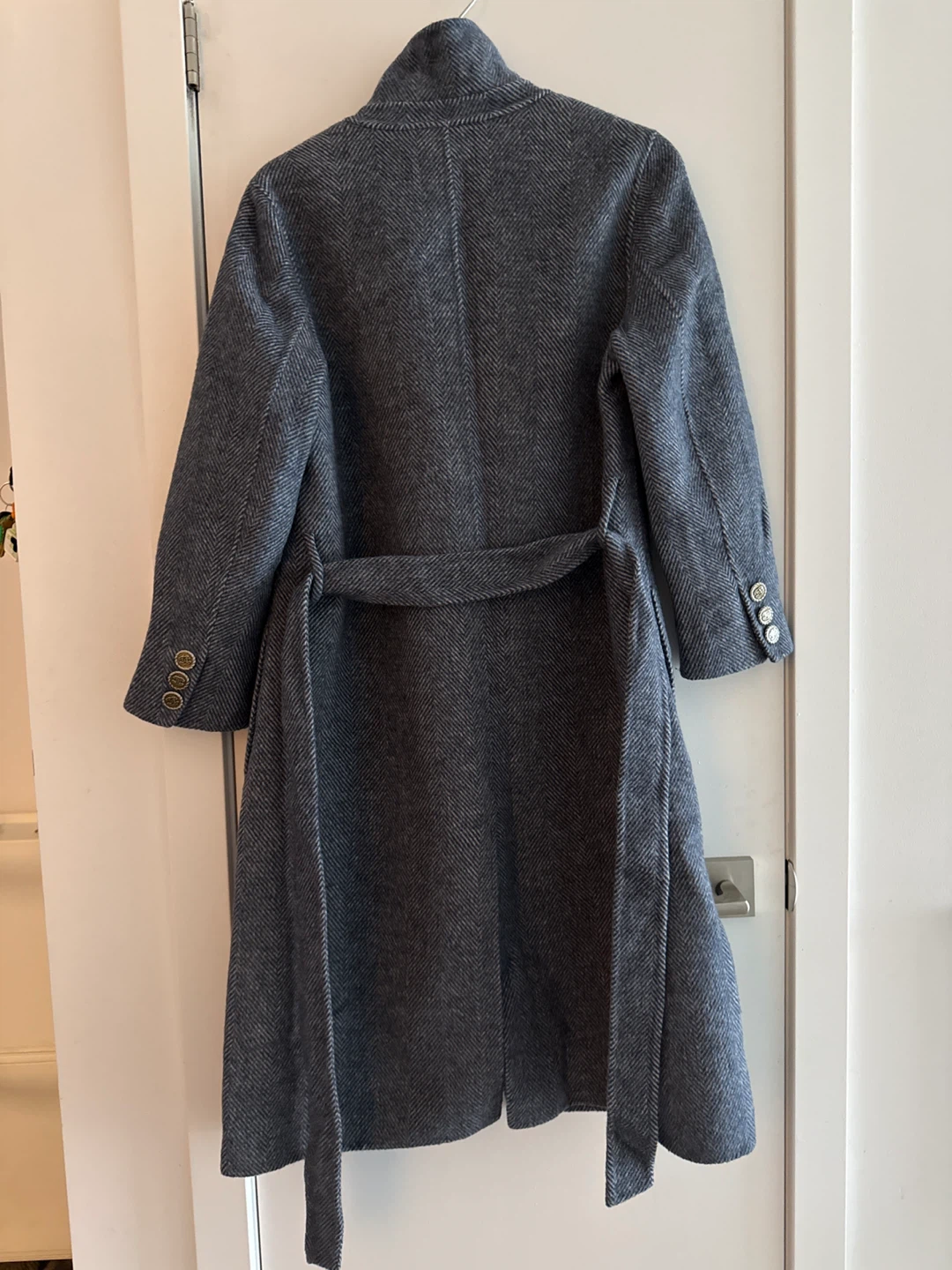 Grey Herringbone Wool Blend Coat