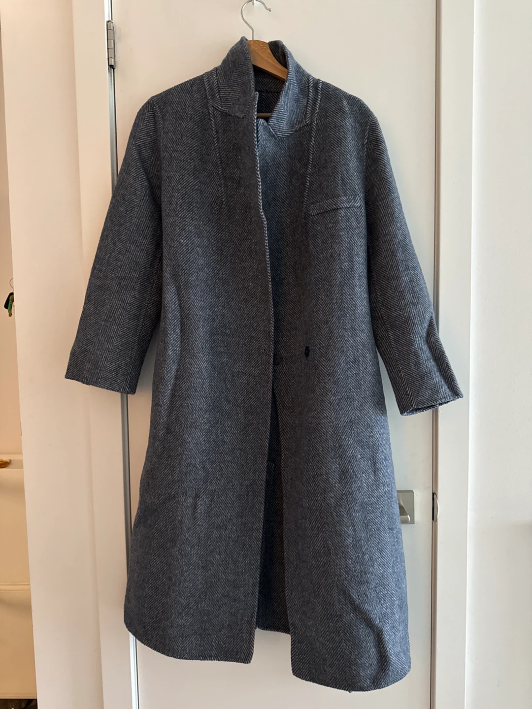 Grey Herringbone Wool Blend Coat - photo 2