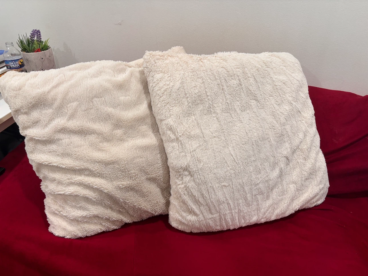Set of 2 Cream Faux Fur Throw Pillows