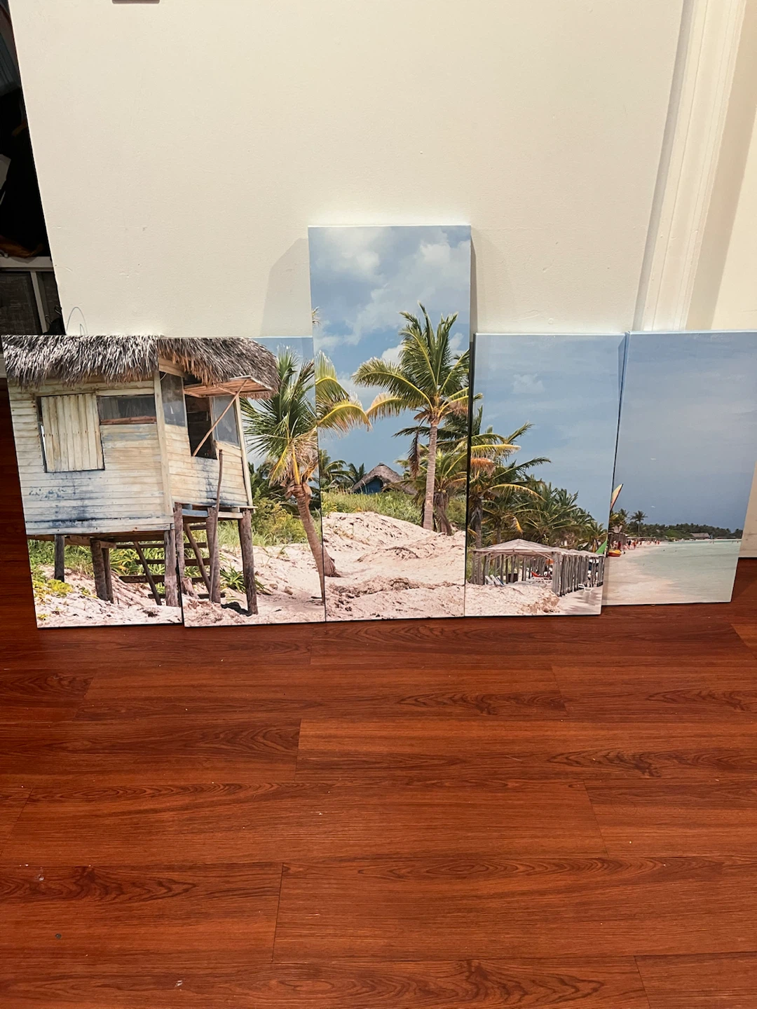 Beach Hut and Palm Trees Canvas Wall Art Set