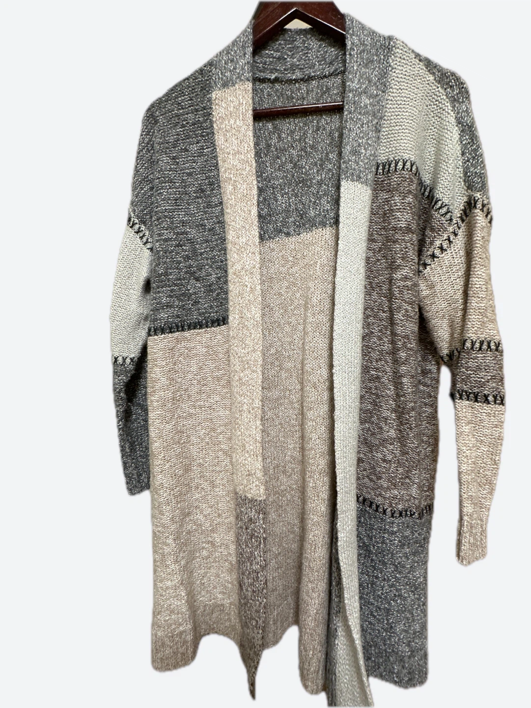 Colour-blocked Longline Cardigan M - 25% wool