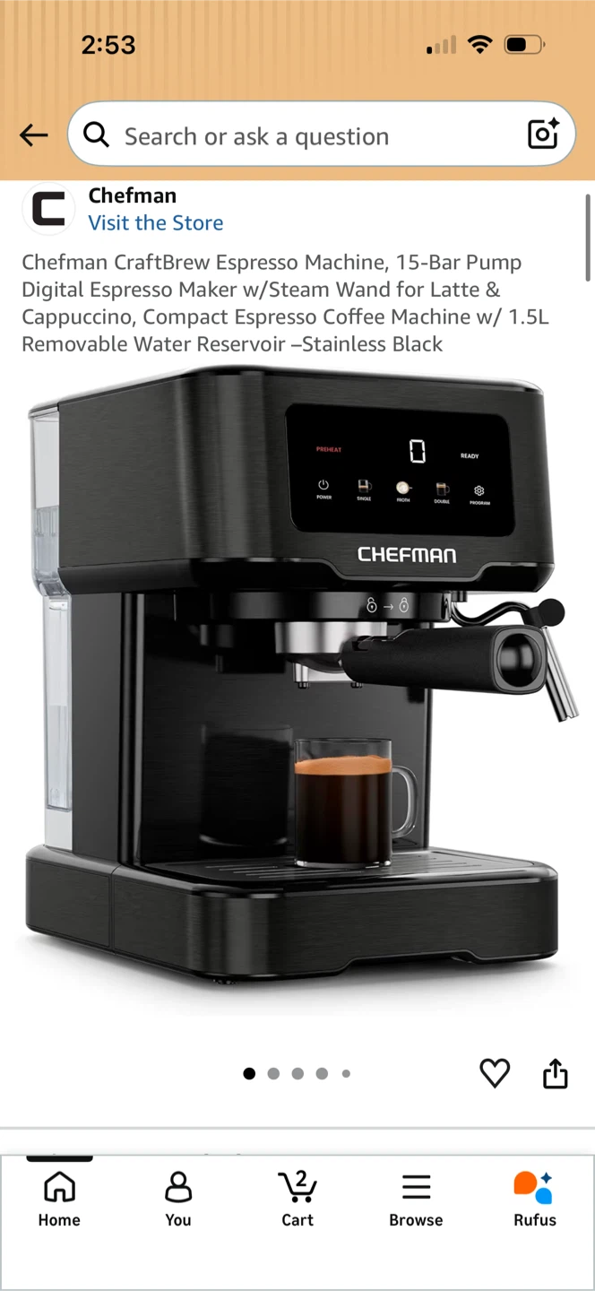Chefman CraftBrew Espresso Machine - Stainless Black
