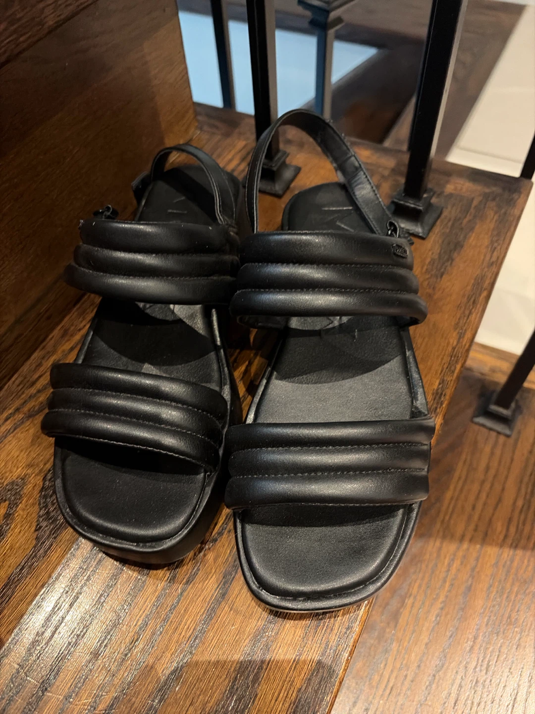 Black Padded Strap Platform Sandals