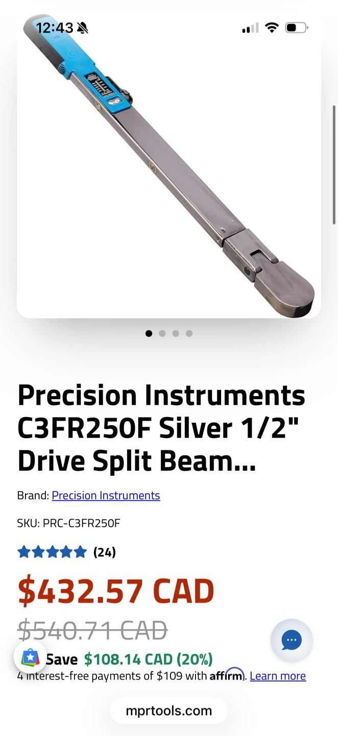 Precision Instruments C3FR250F 1/2" Drive Torque Wrench - photo 2