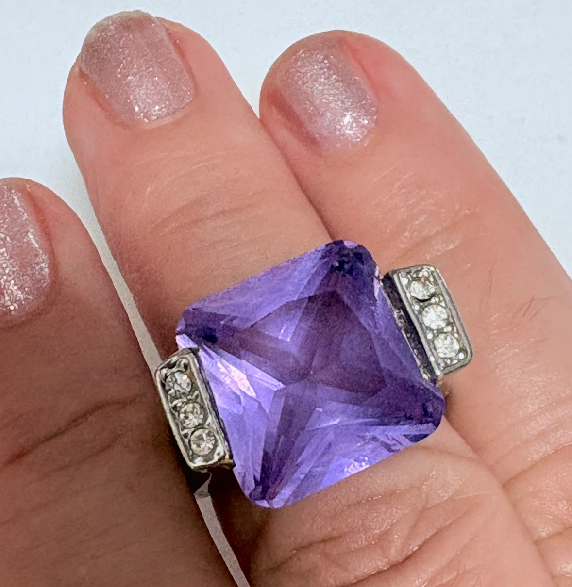 Art deco style large purple glass ring size 8 - photo 2