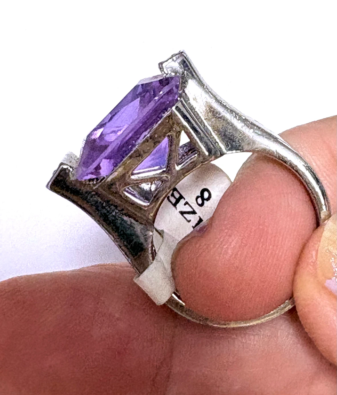 Art deco style large purple glass ring size 8 - photo 3
