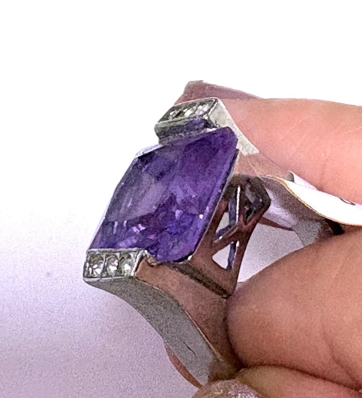 Art deco style large purple glass ring size 8 - photo 4